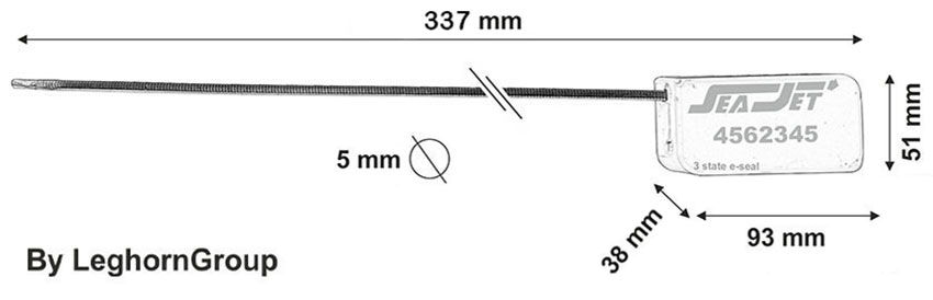 Three-state UHF RFID cable seal, MYRMIDON SEAL technical drawing